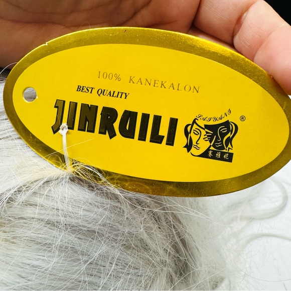 Jinruili 100%  Kanekalon Wig 27” Straight Bang Silver Gray Cosplay Hairpiece - Picture 7 of 10